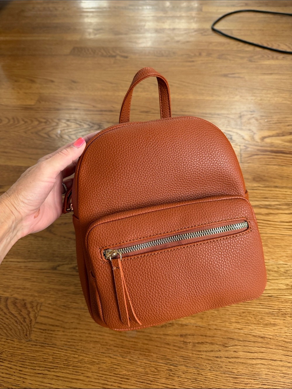 Men's Textured Leather Mini Backpack in Cognac